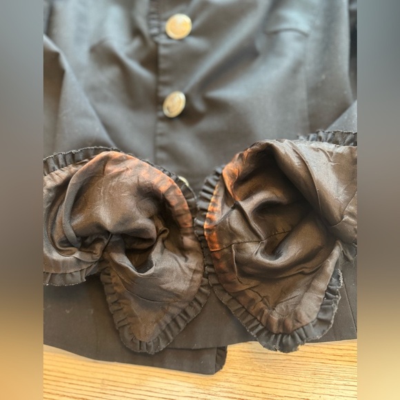 TRINA Turk Womens Ruffle Trim Black Blazer Jacket Lined 3 Silver Buttons 4 - Picture 12 of 14